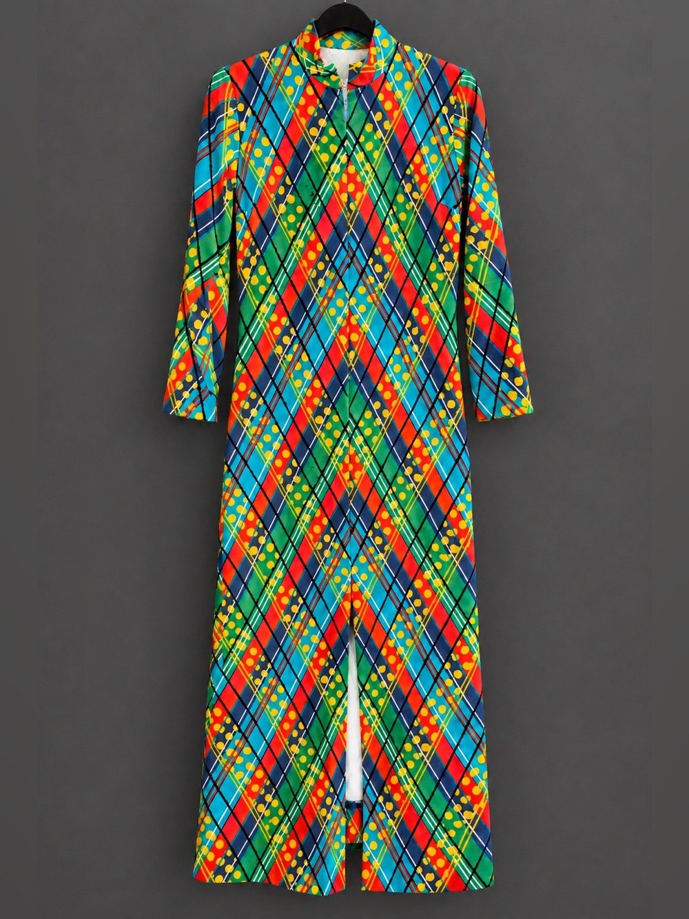 Vintage Handmade 60s/70s Psychedelic Mod Maxi Housecoat – Bold Geometric Print - Picture 2 of 9
